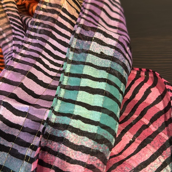 Colorful Striped Scarf with Gold Detail, 11”x58” - Picture 3 of 3